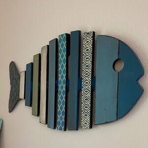 Striped Wooden Fish Wall Decor